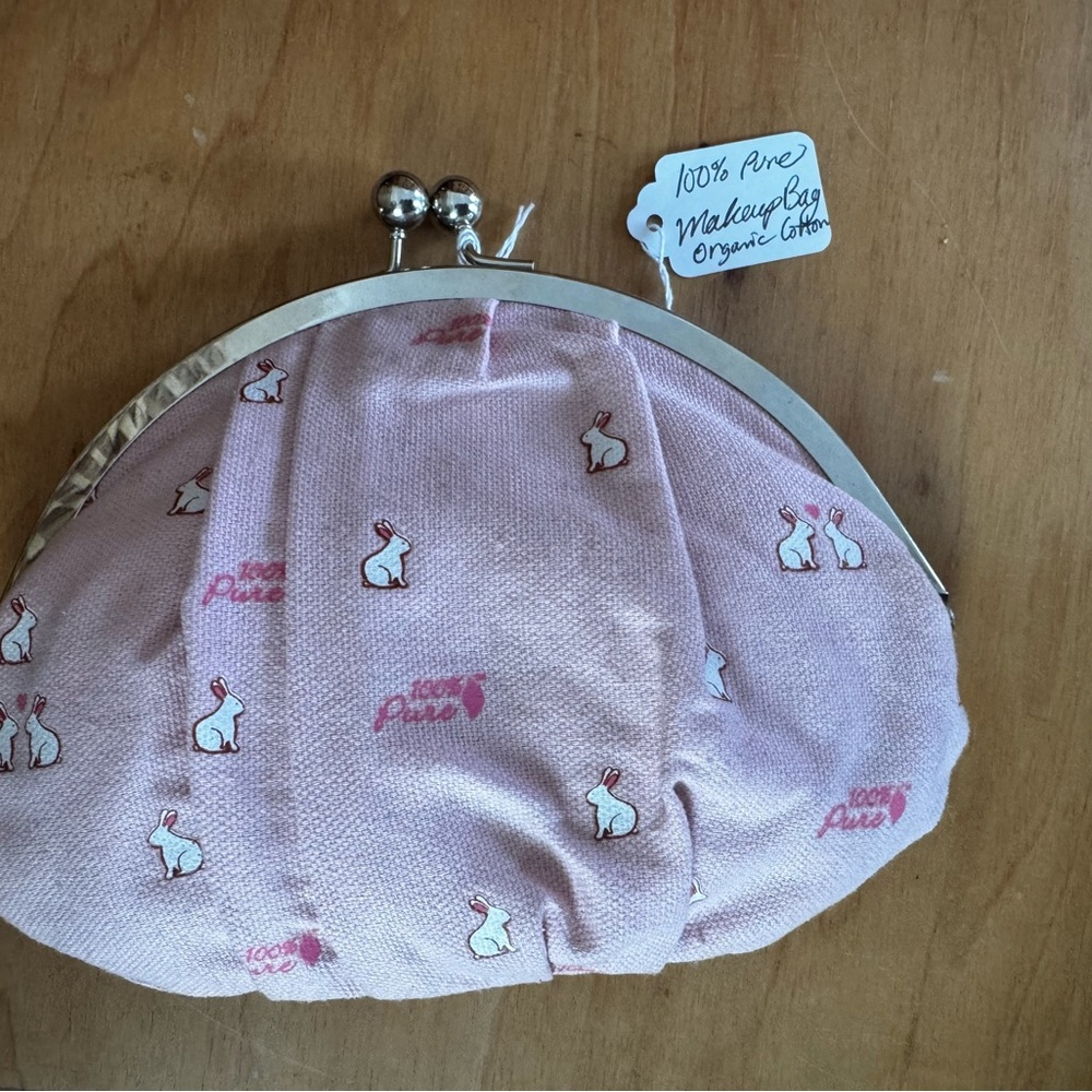 NWT 100% Pure Pink Cosmetic Bag with Bunny Print - NEW